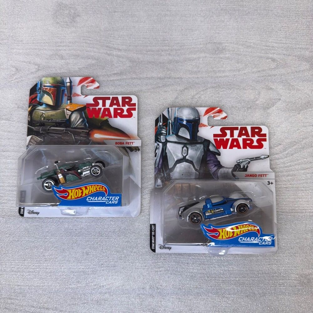 Star Wars Hot Wheels Jango Fett & Boba Fett Character Cars 2017, Lot of 2